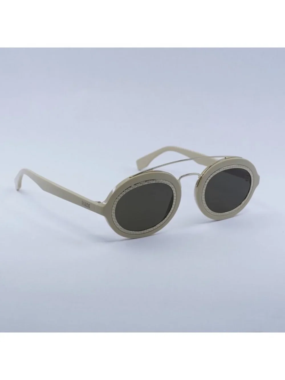 Fendi FE40094I 25E Sunglasses Ivory/Gold Oval Frame, Brown Lenses